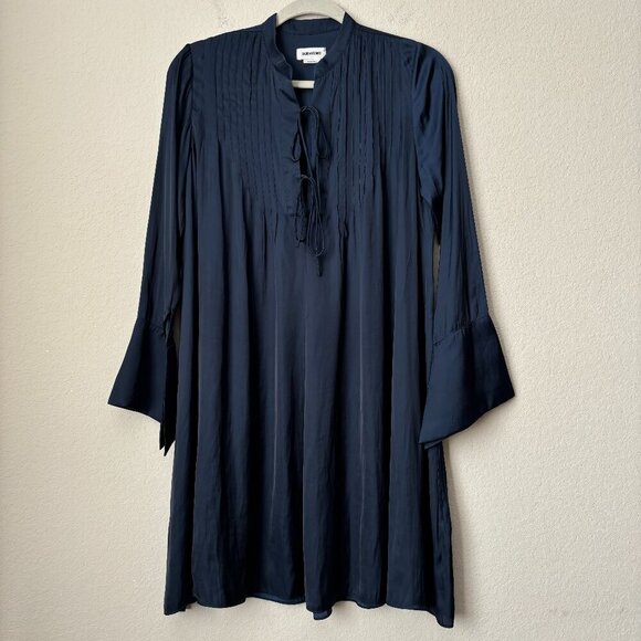 Zadig & Voltaire Raika Satin Tie Neck Navy Long Bell Sleeve Dress - Picture 2 of 13